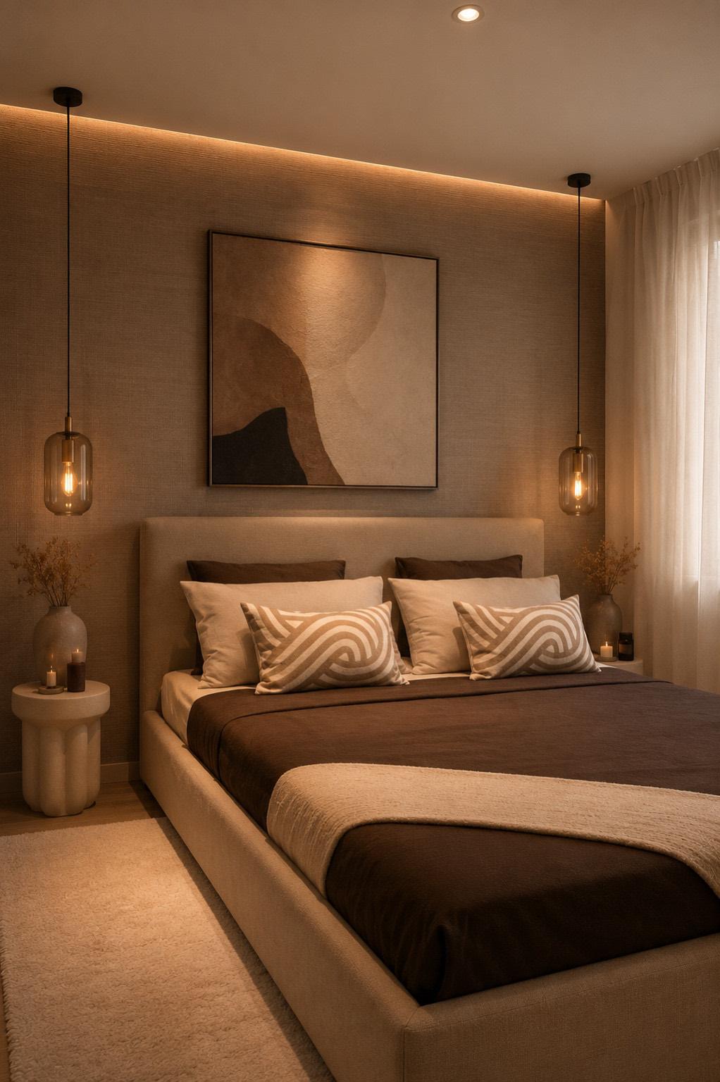 Slaapkamer in warme tinten in appartement Den Haag
